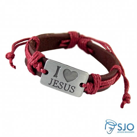 Pulseira de Couro I Love Jesus
