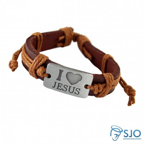 Pulseira de Couro I Love Jesus