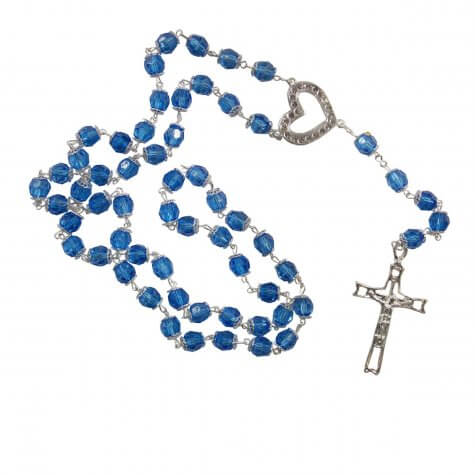 Terço Prateado com Cristal Azul