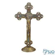Imagem - Crucifixo So Bento Dourado com Perola para Mesa - 21 cm