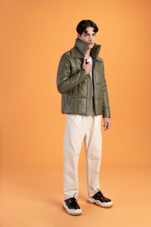 Studio Kalline - Jaqueta de Couro Pelica Puffer Masculina