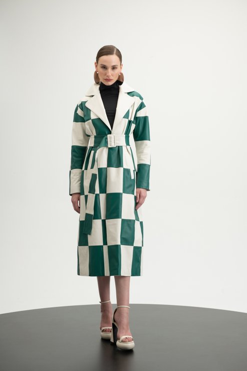 Studio Kalline - Trench Coat de Couro Pelica Chess Daren