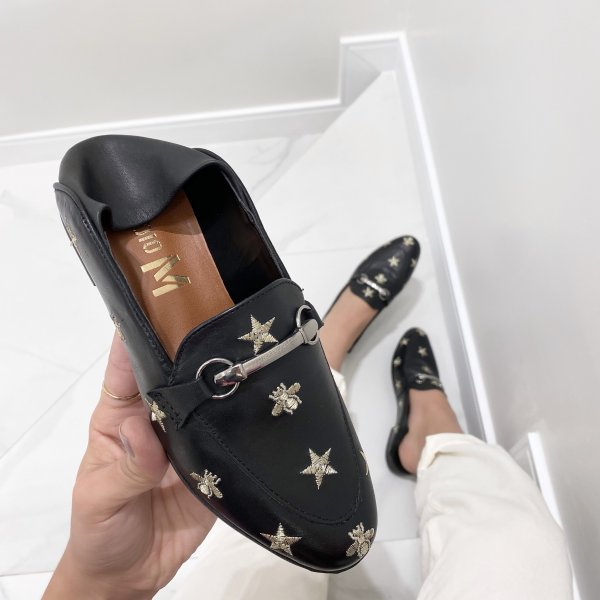MOCASSIM BORDADO COURO PRETO ISA01