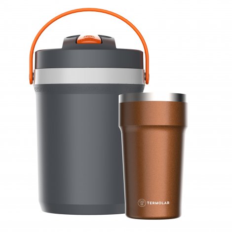 Conjunto Fliptop Cinza Plus 2.5L + Copo Térmico Pub Laranja 500mL Termolar
