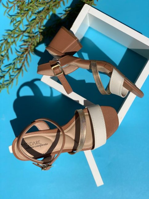 Sandalia Modare 7172.101 Preto Camel Natural creme denin branco off