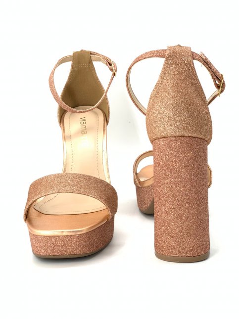 Sandalia Via Marte 22-11314-01 glitter ouro rosado